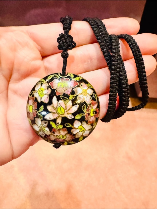 Jewelry - Floral Cloisonné Vintage Pendant
Necklace Double Side Floral